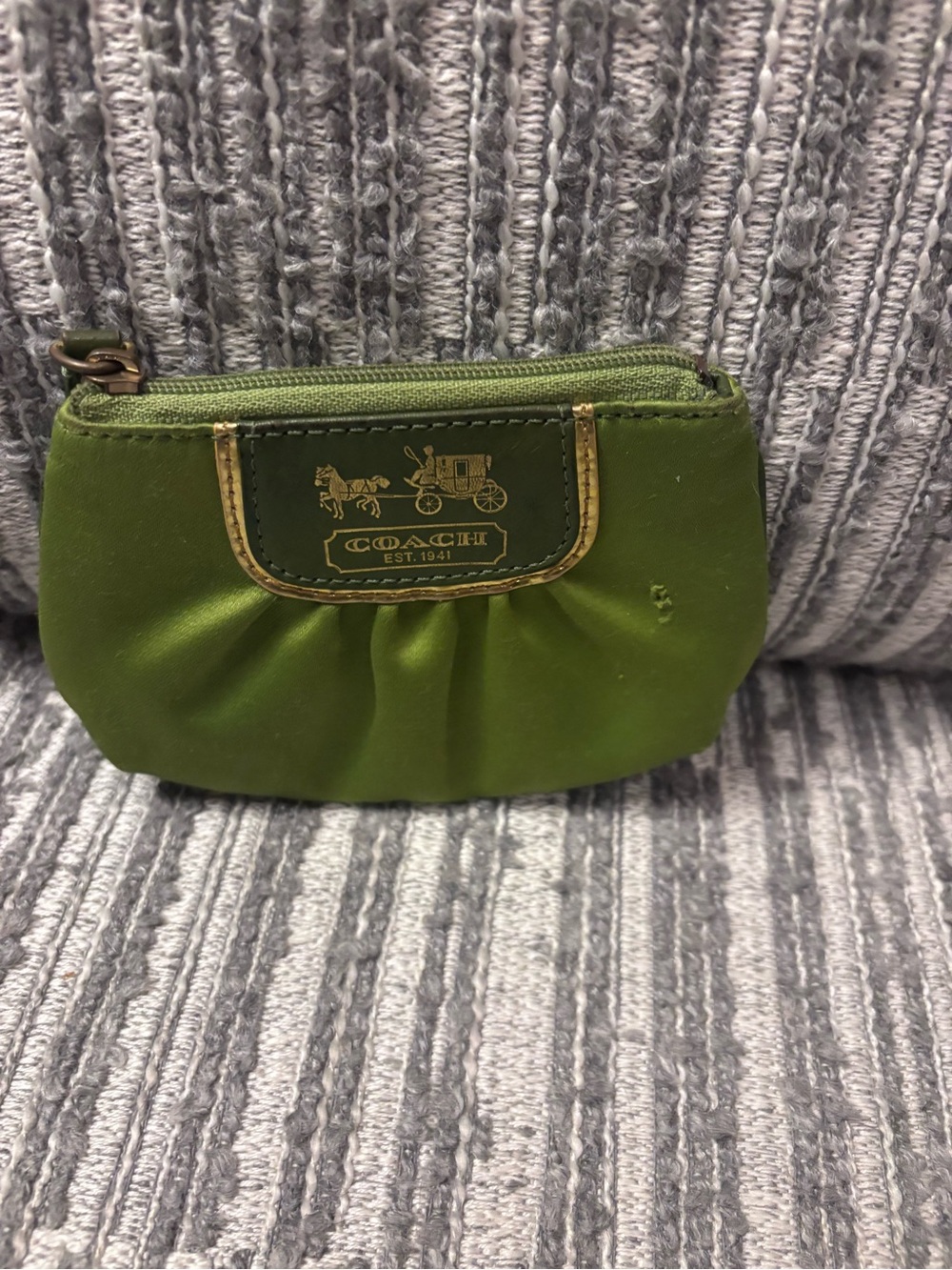Coach Olive Green Signature Zip Coin Pouch with Gold Accents